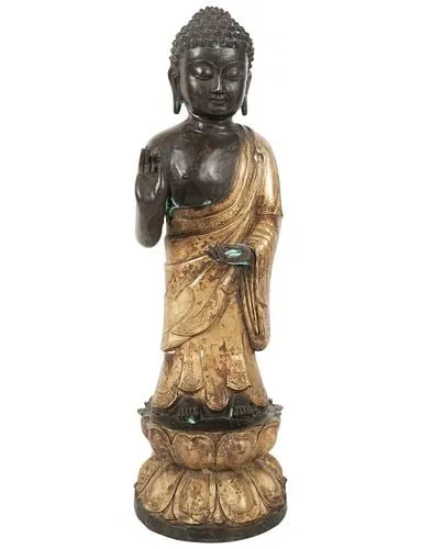 Patinated and Gilt Bronze Standing Buddha Figure