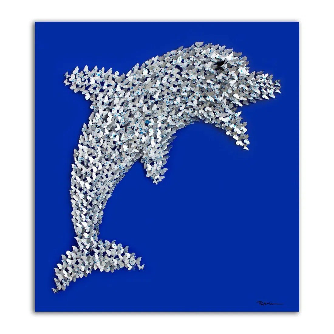 Patricia Govezensky- Original 3D Metal Art on Wood "Dolphin"