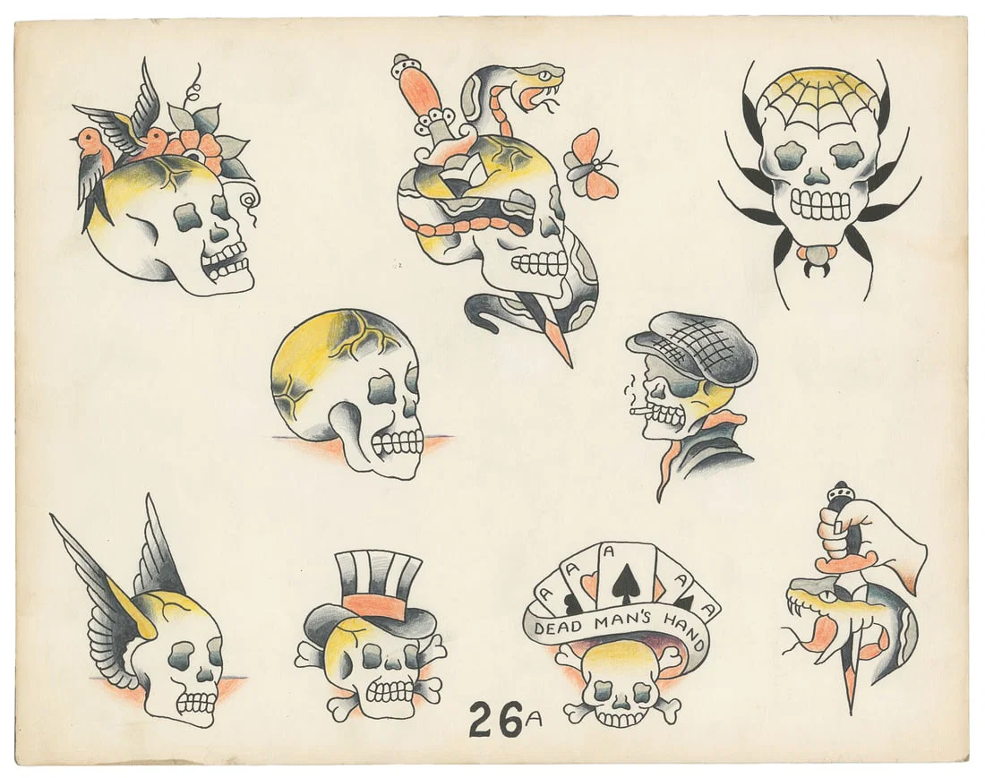 Paul Rogers Flash Sheet featuring Skull Motifs, 1960s