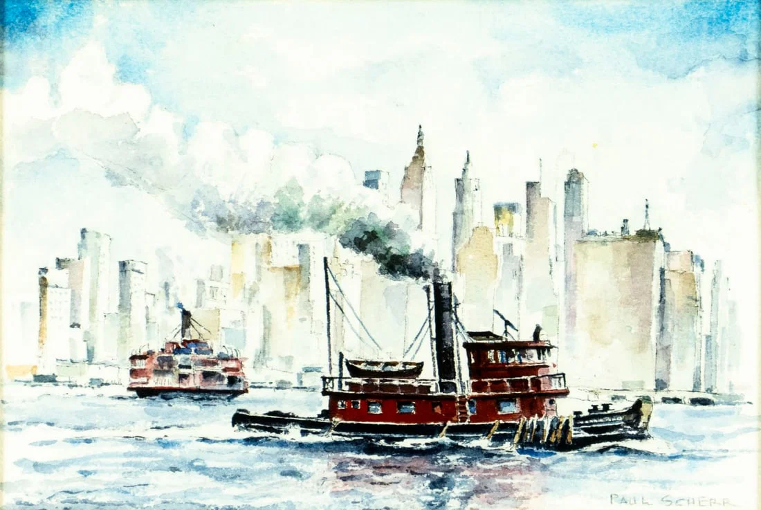 Paul Scherr (NY,20C) watercolor painting