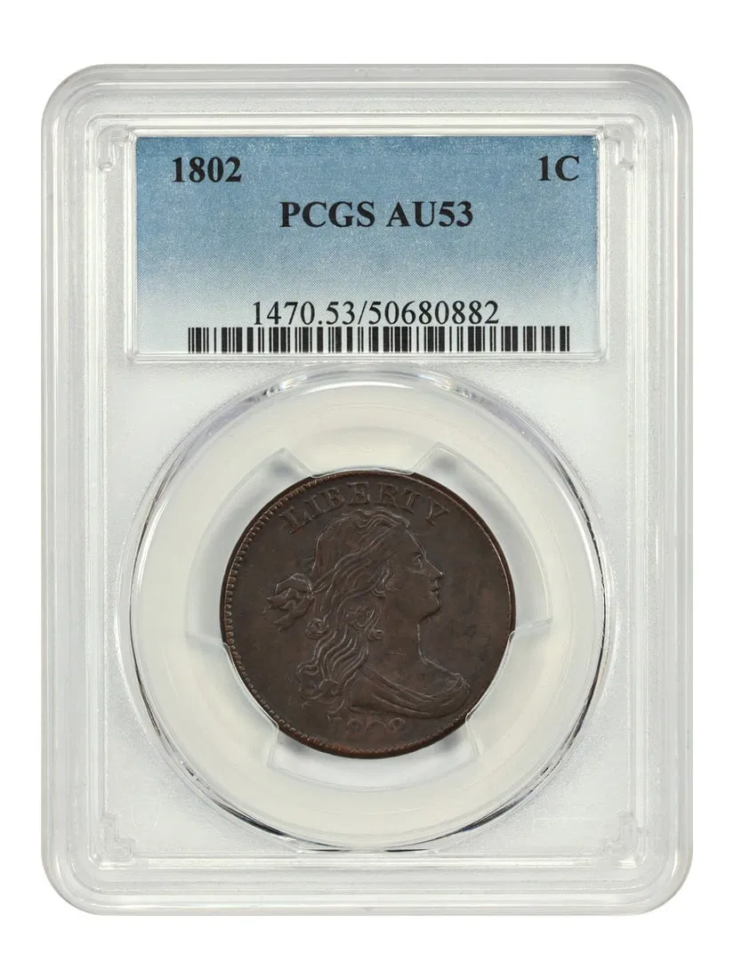 PCGS AU53 Draped Bust Large Cent 1802 Philadelphia