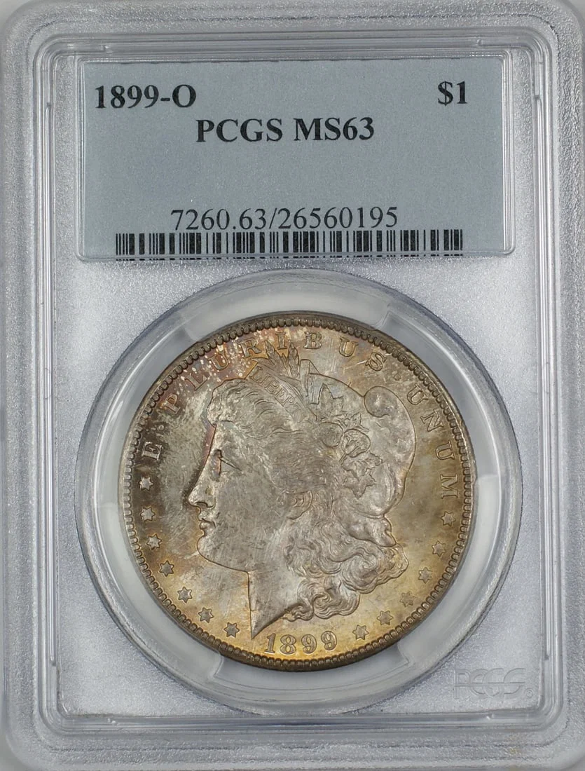 PCGS MS63 1899-O Morgan Dollar Uncirculated Silver Coin With Toning
