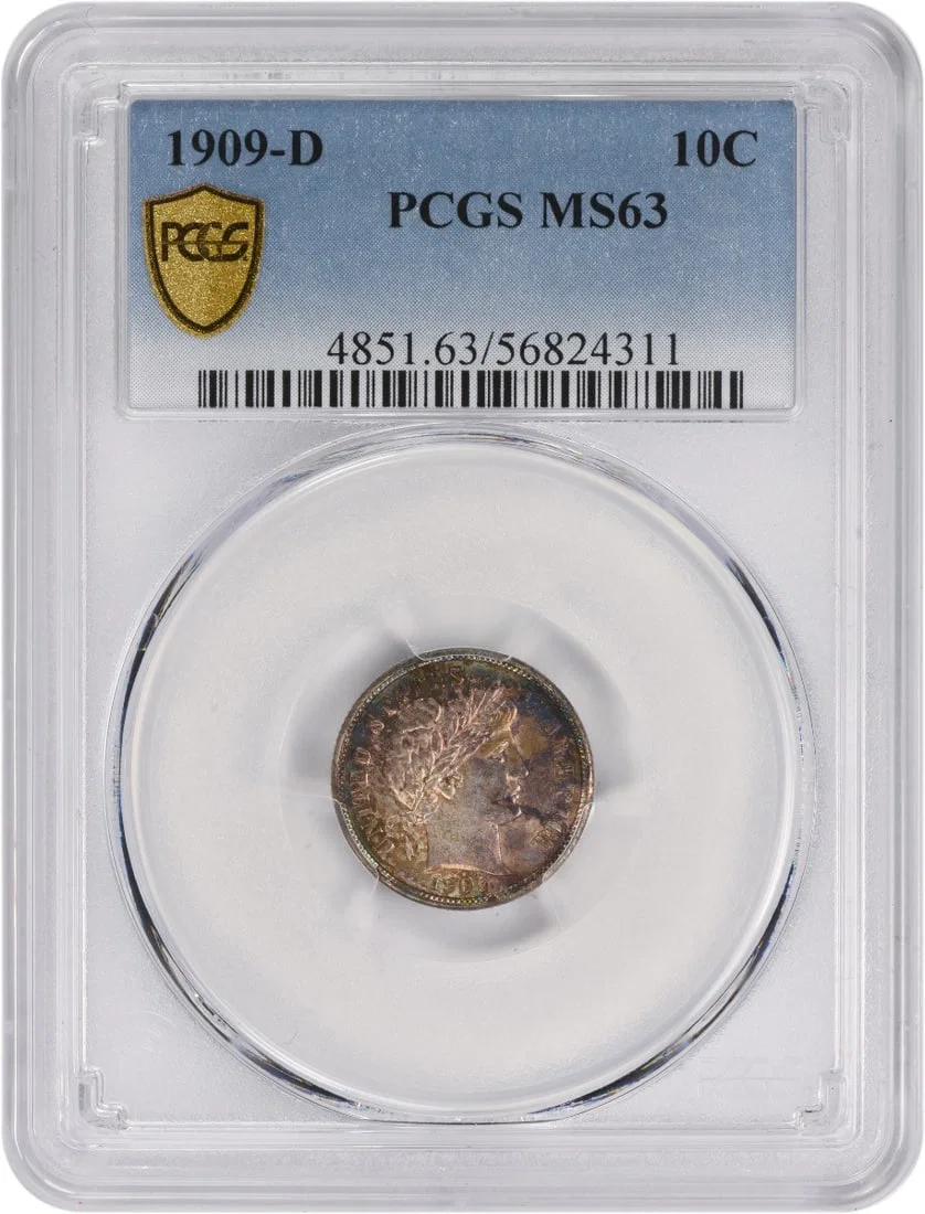 PCGS MS63 1909-D United States Barber Dime Silver 10C Coin
