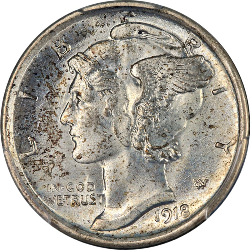 PCGS MS65 1918 San Francisco Mercury Dime Silver Coin