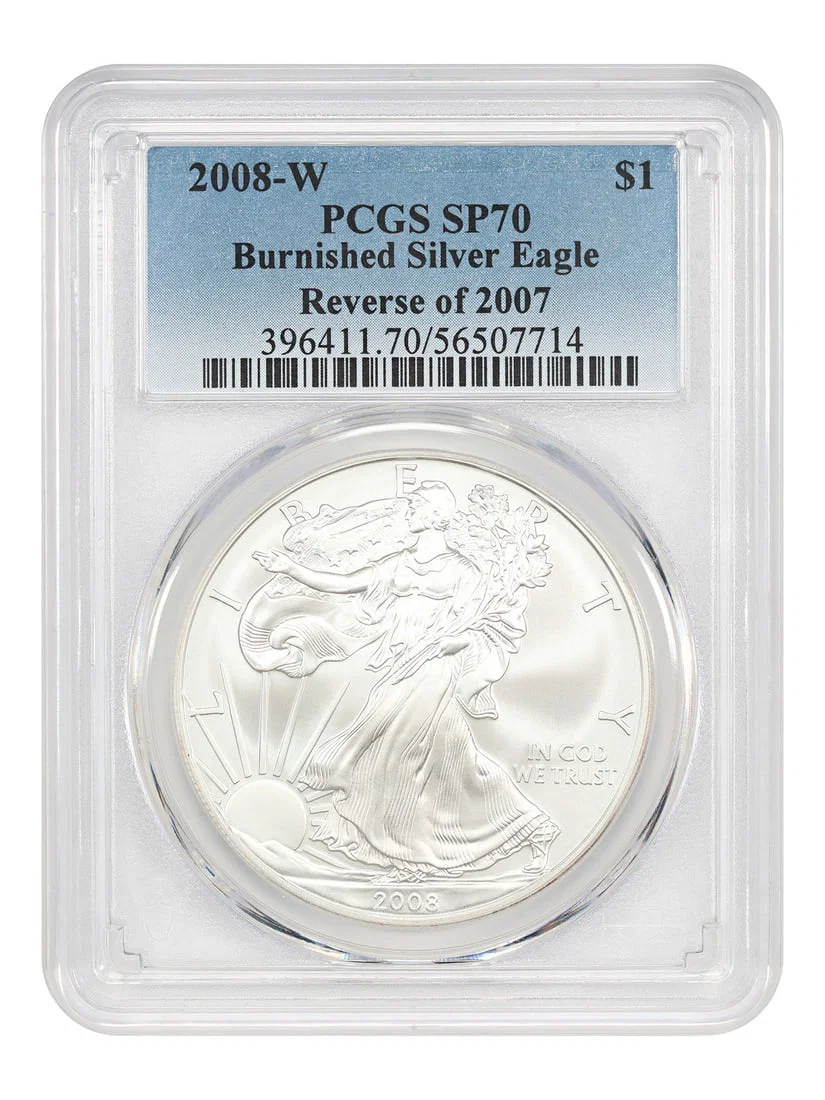 PCGS SP70 2008 West Point Silver Eagle Reverse of 2007 Dollar Coin