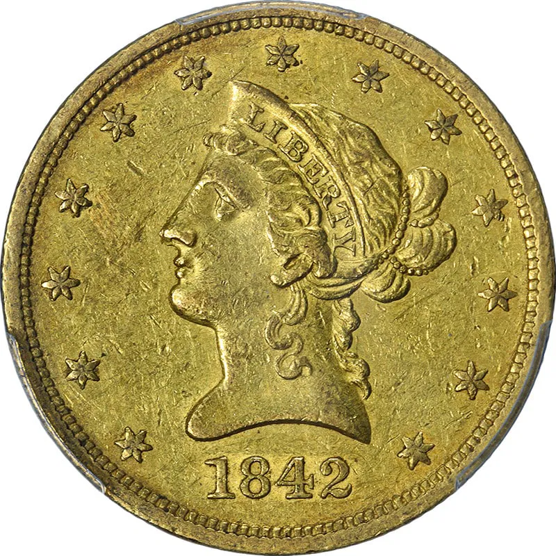 PCGS XF45 United States 1842-P Liberty $10 Gold Coin Large Date