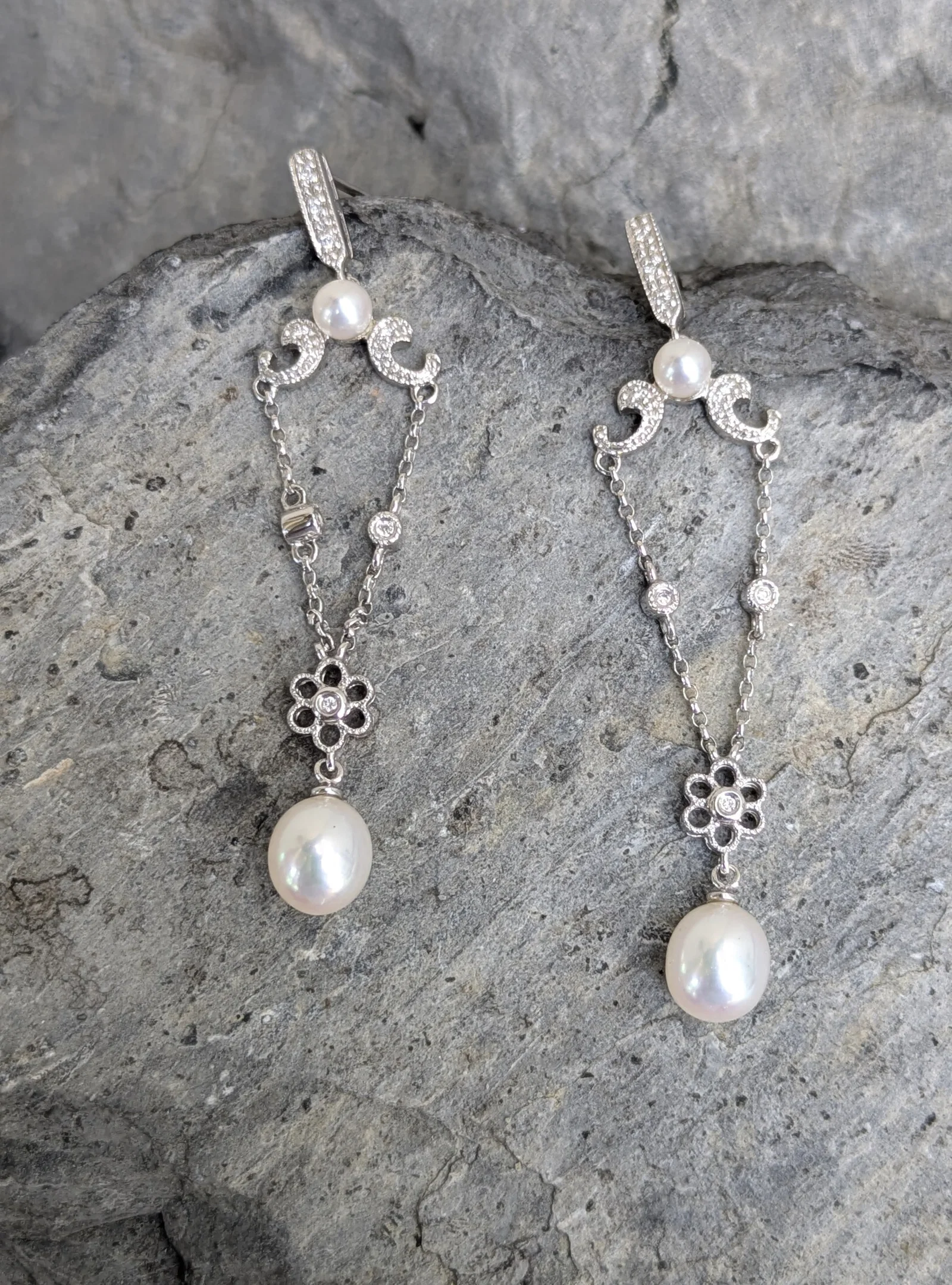 Pearl and Diamond Chandelier Earrings