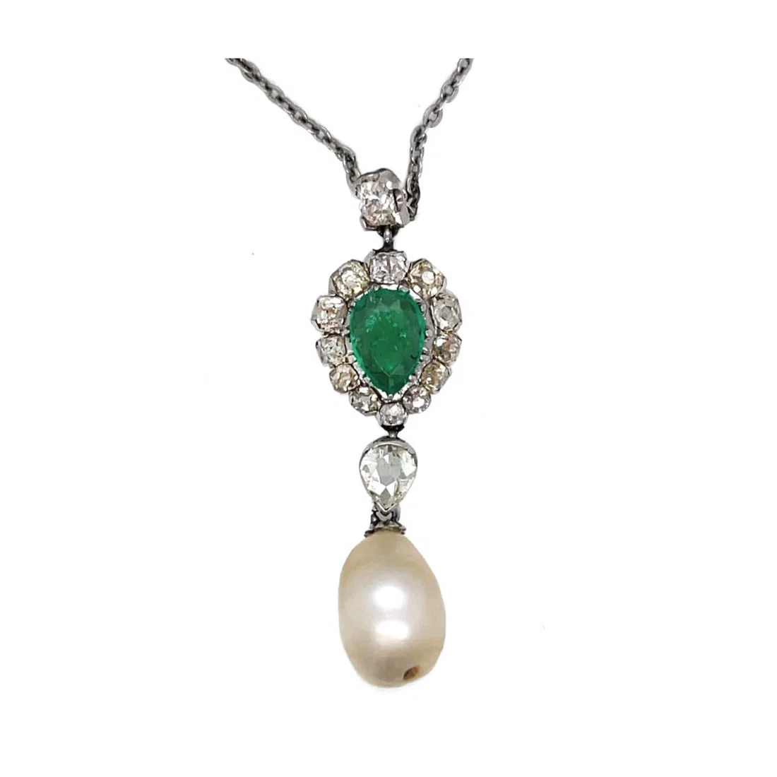Pearl, Emerald, Diamond & Plat. Pendant
