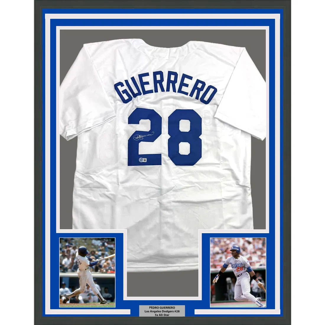 Pedro Guerrero Framed 35x39 Signed Dodgers Jersey with Beckett BAS Authentication
