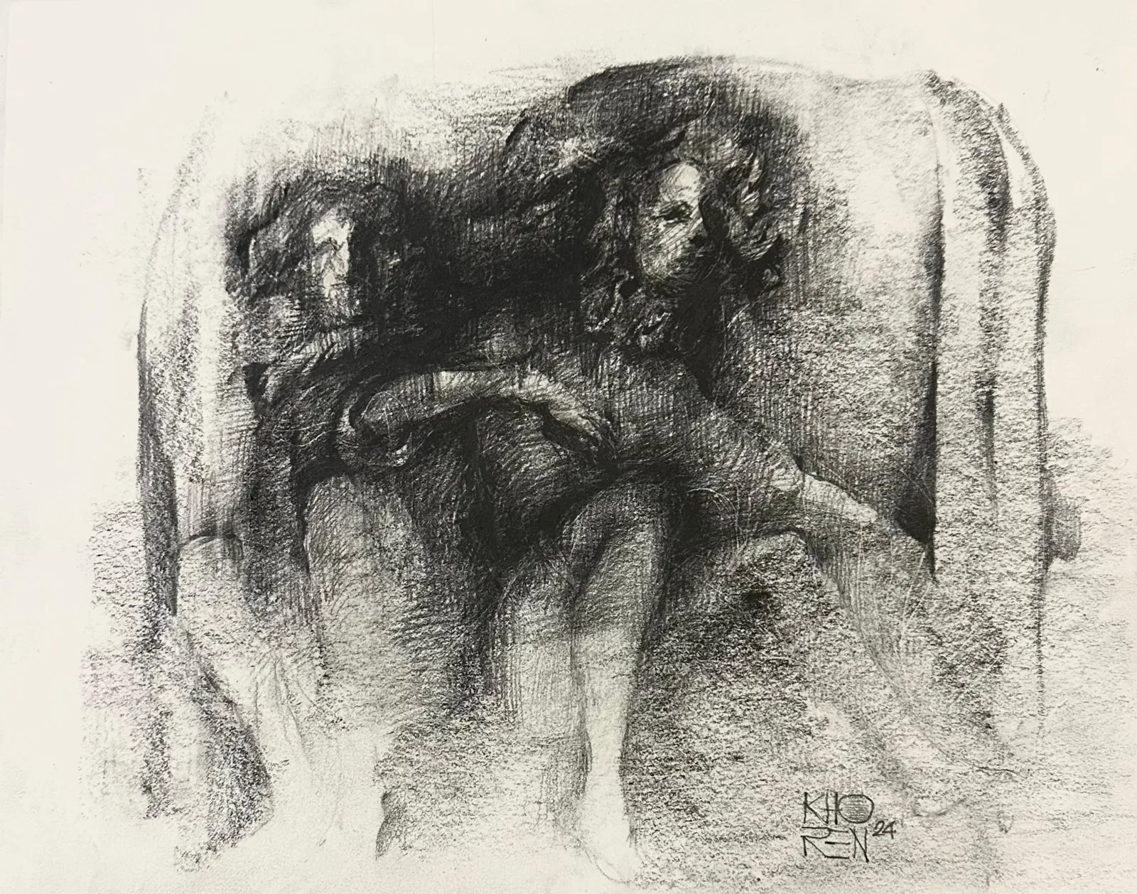 Pencil on Board Abstract Artwork WE MUST BELIEVE by Khoren Keshishyan 11 x 14 in