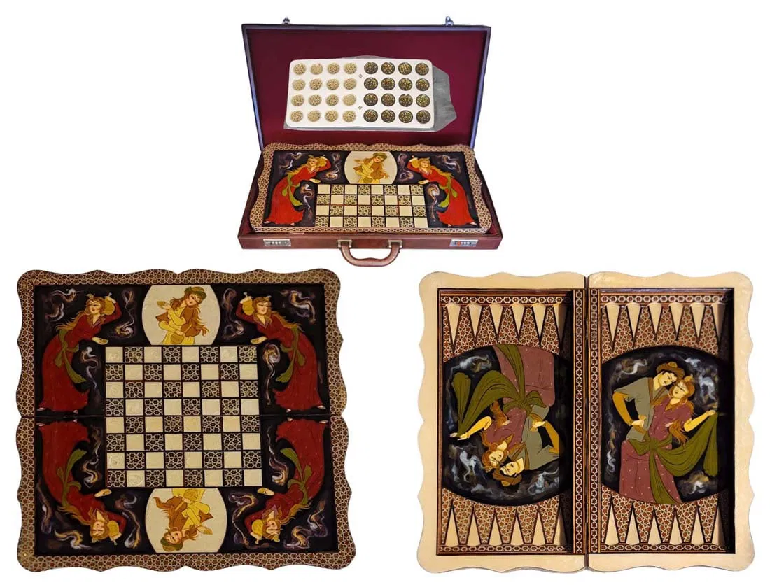 Persian Hand Painted Isfahan Khatam Backgammon Set