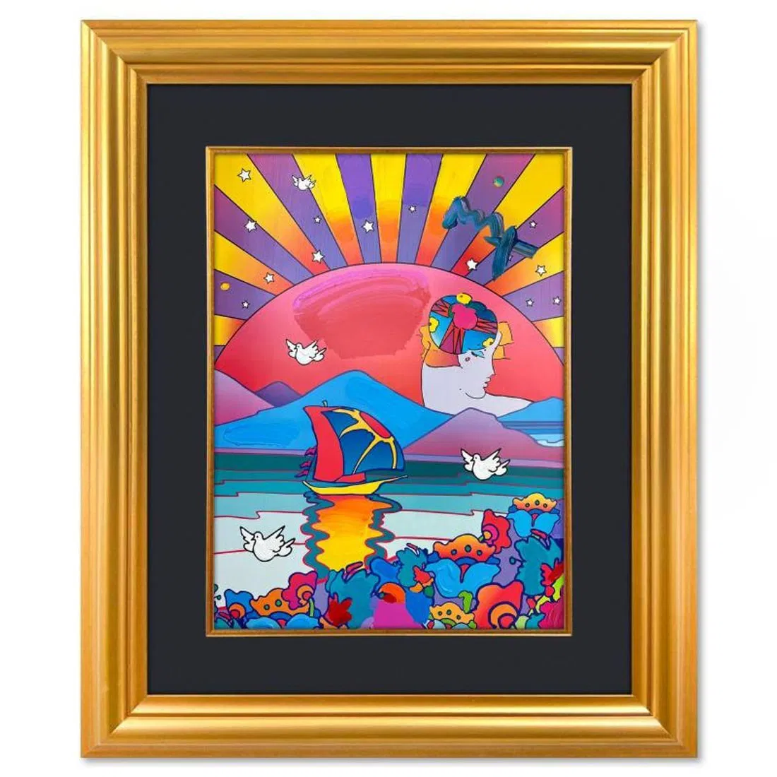 Peter Max, "A New Beginning" Framed One-of-a-Kind Mixed Media, Hand Signed with Registration Number