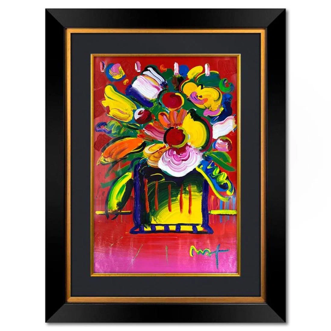 Peter Max, "Abstract Flower" Framed One-of-a-Kind Mixed Media, Hand Signed with Registration Number