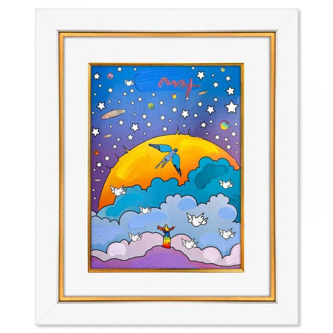 Peter Max, "Beginning of New Age" Framed One-of-a-Kind Mixed Media, Hand Signed with Registration