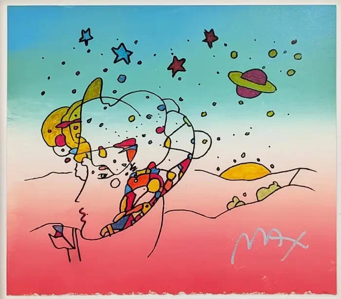 Peter Max,' Cosmic Profile', Orignal Mixed Media Water Color Painting, C.1990