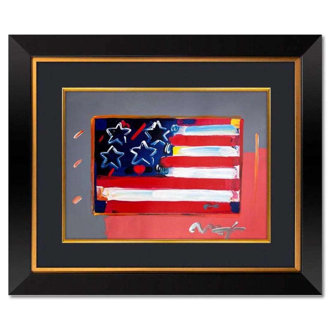 Peter Max, "Flag" Framed One-of-a-Kind Mixed Media, Hand Signed with Registration Number Certifying
