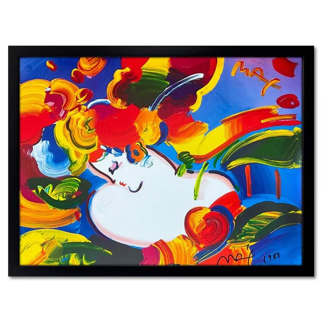 Peter Max, "Flower Blossom Lady" Framed Hand Signed Offset Lithograph with Letter of Authenticity.