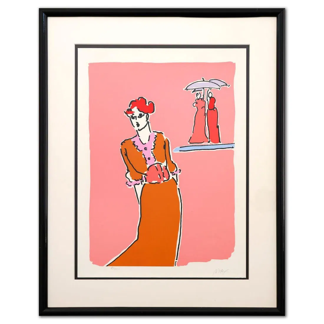 Peter Max- Lithograph in color "Two With Umbrellas"