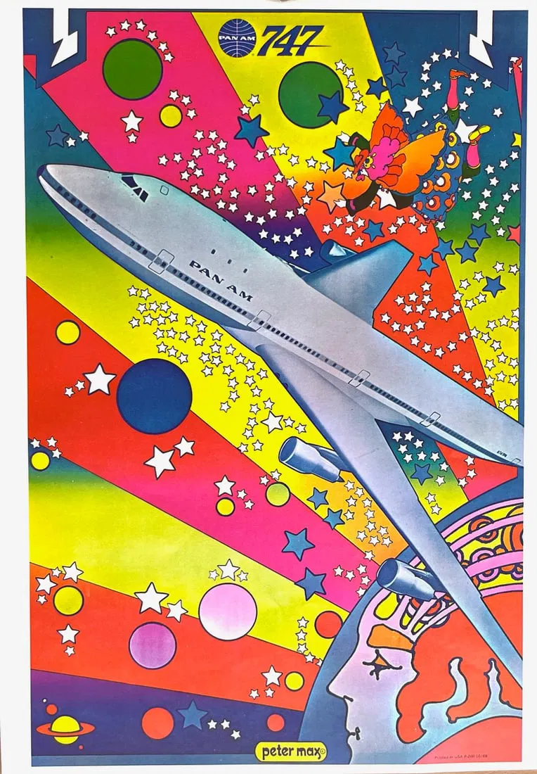 Peter Max Pop Art Poster 24 Pan AM 1970