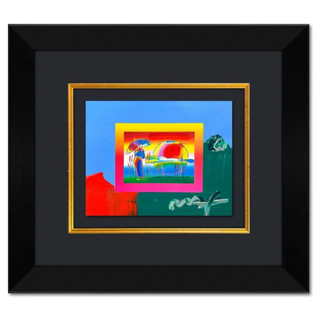 Peter Max, "Rainbow Umbrella Man" Framed One-of-a-Kind Acrylic Mixed Media, Hand Signed with
