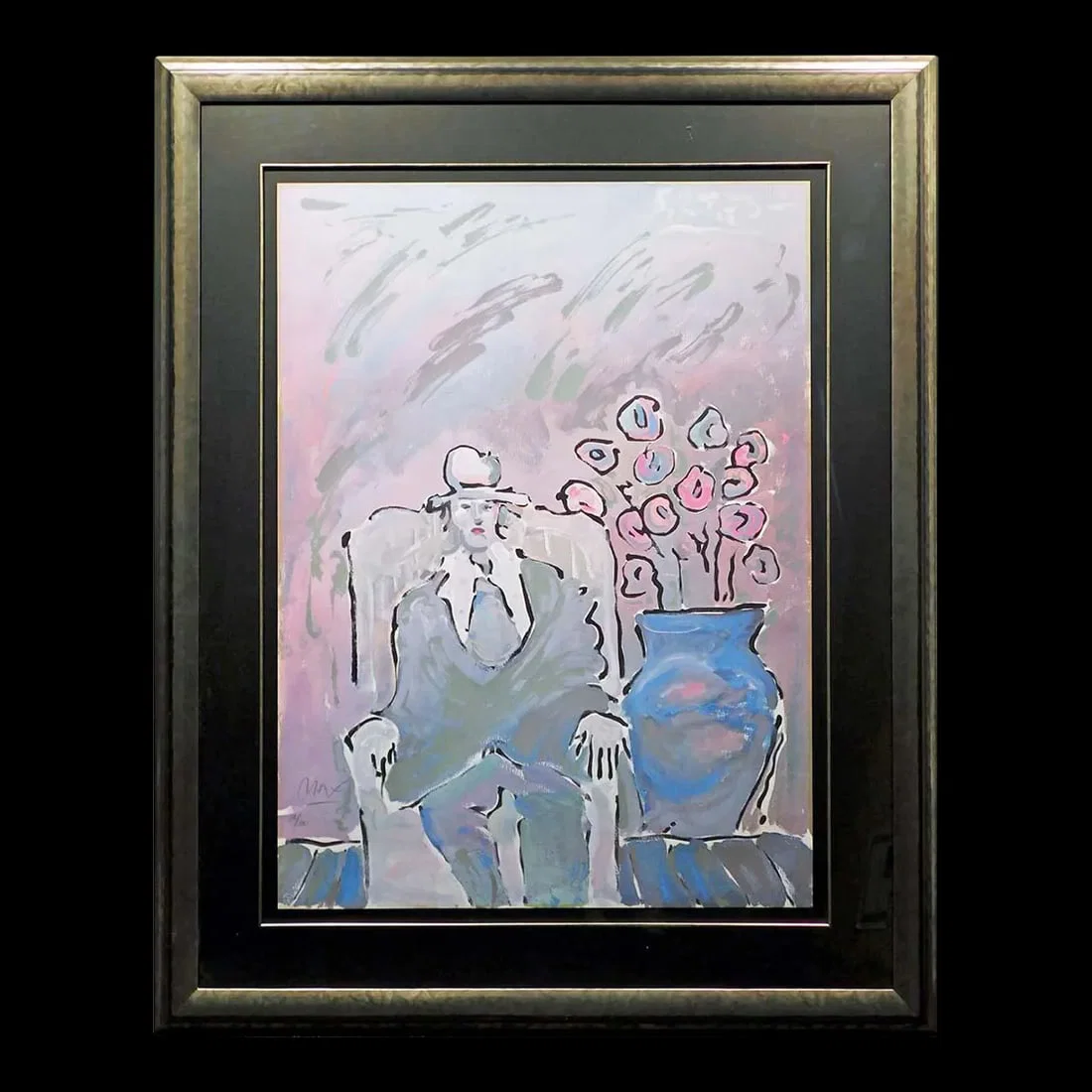 Peter Max "Seated Man" Hand Signed 1981 Serigraph, Custom Framed