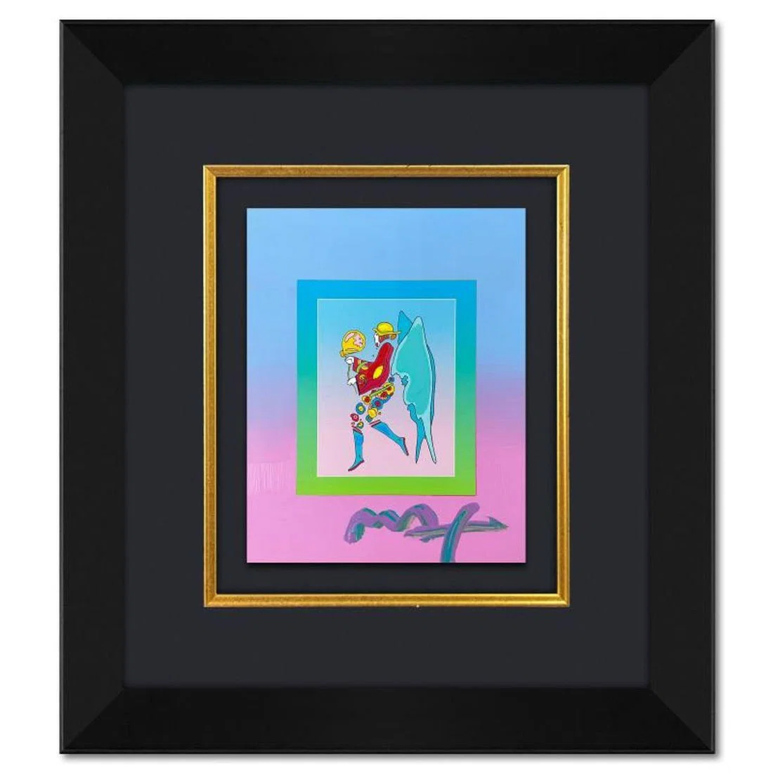 Peter Max, "Tip Toe Floating" Framed One-of-a-Kind Acrylic Mixed Media, Hand Signed with
