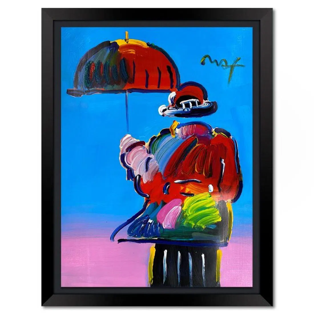 Peter Max, "Umbrella Man" Framed One-of-a-Kind Mixed Media, Hand Signed with Registration Number