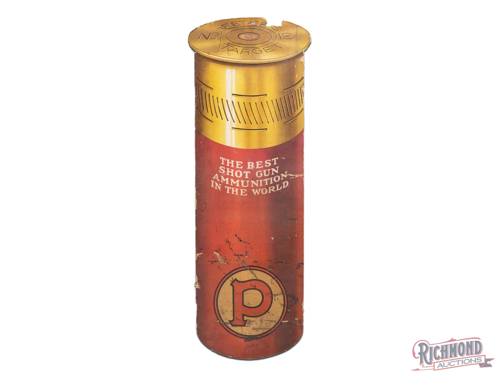 Peters Cartridge Co. "The Best Shot Gun Ammunition in the World" Die Cut Shotgun Shell Display Sign
