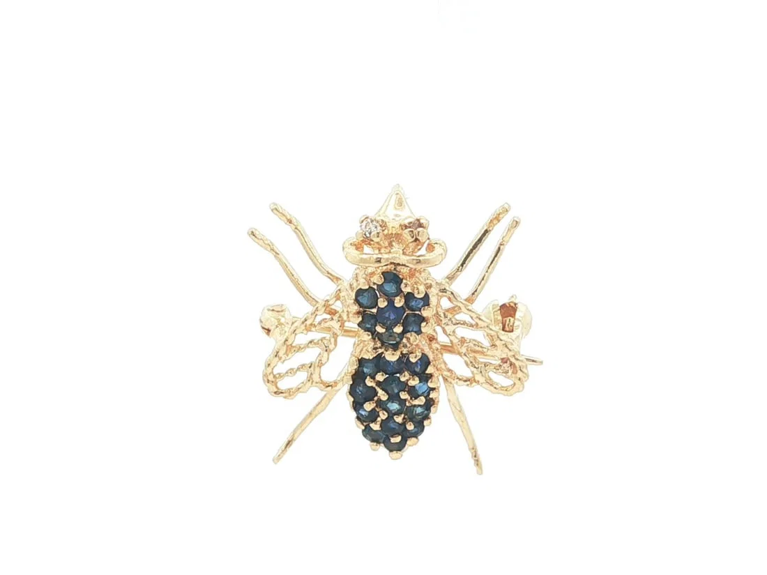 Petite 14k Gold Sapphire Diamond Bee Fly Brooch and Pendant