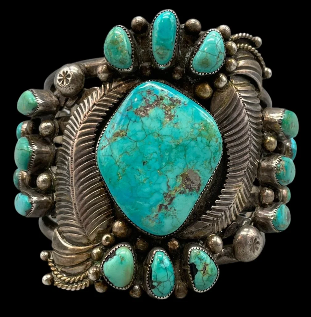 Phenomenal Turquoise And Sterling Silver Bracelet By Cecil Sanders