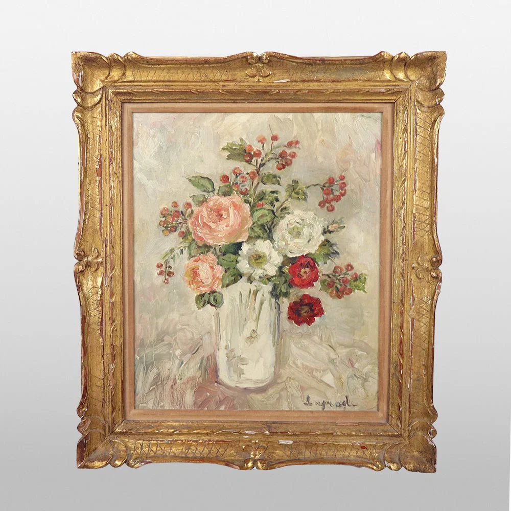 Pierre LAPRADE "Vase de Roses' Oil and Canvas