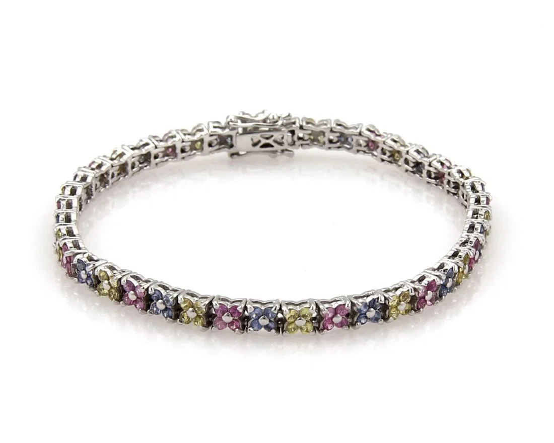 PINK BLUE & YELLOW SAPPHIRE STAR SHAPE TENNIS BRACELET