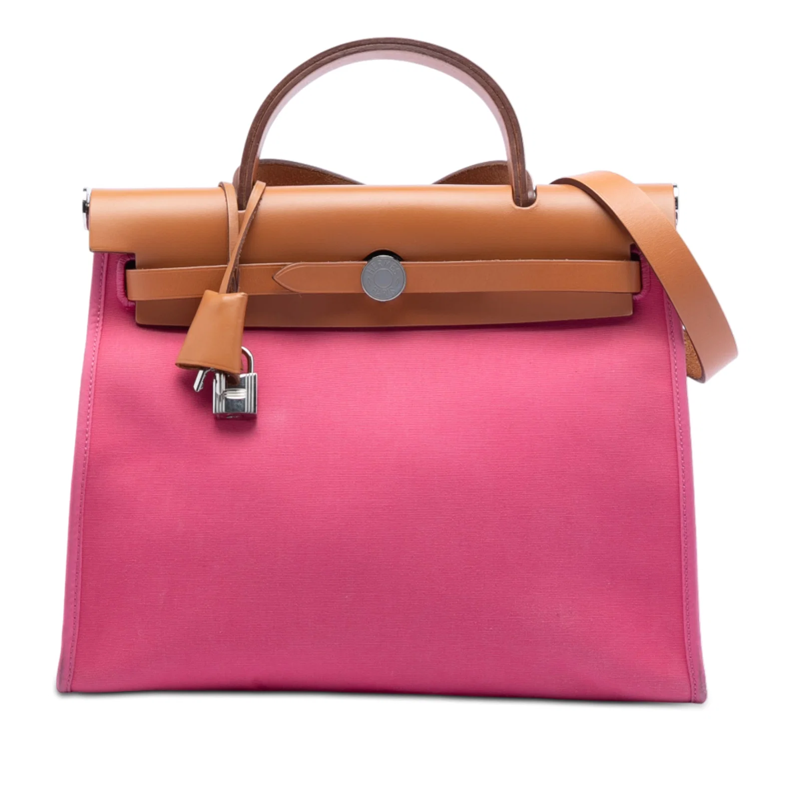 Pink Canvas Herbag Zip 31 Shoulder Bag with Leather Trim by Hermes