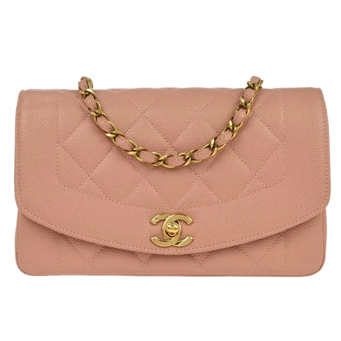 Pink Diana Small Matelasse Calfskin Shoulder Bag with Chain Strap