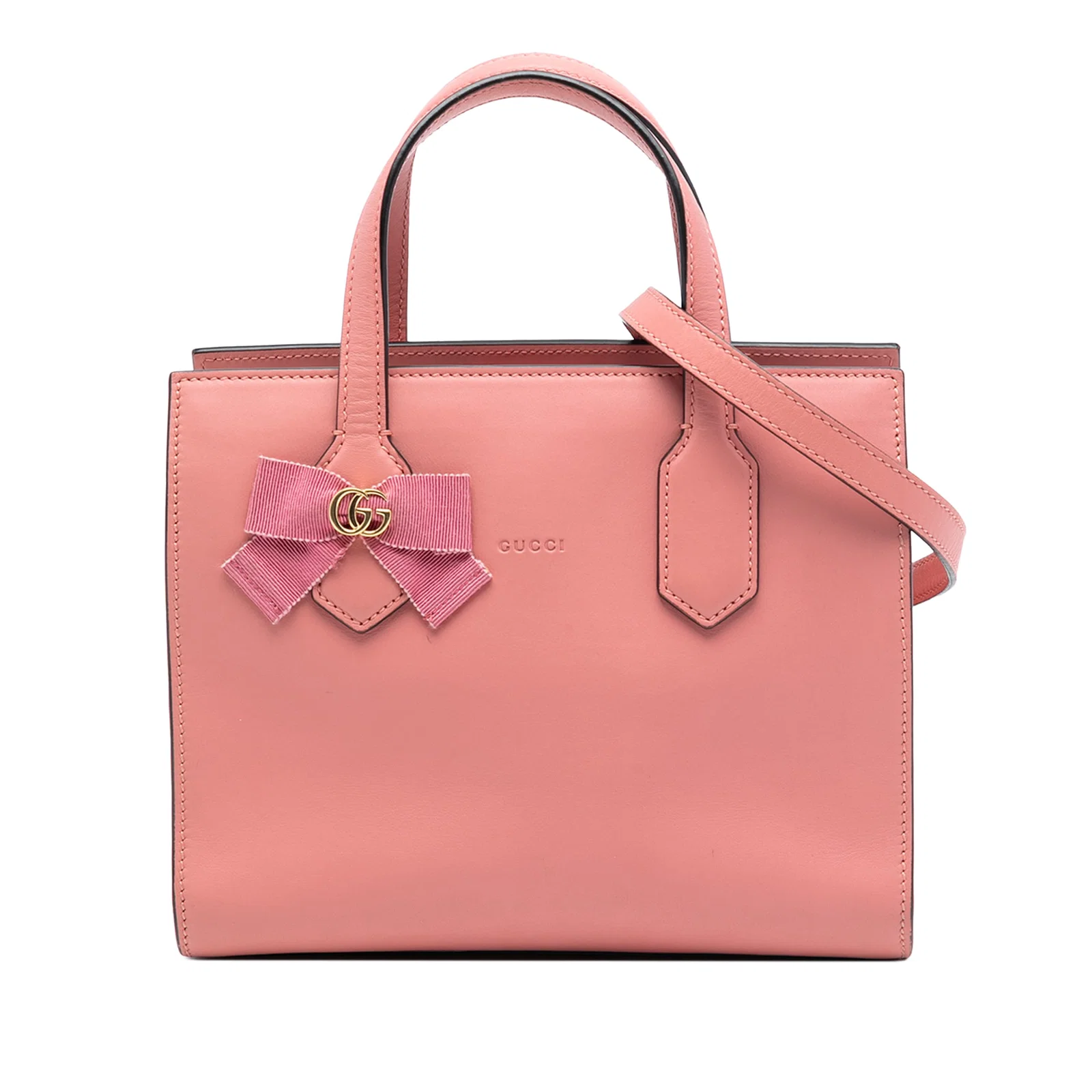 Pink GG Ribbon Leather Satchel with Shoulder Strap by Gucci