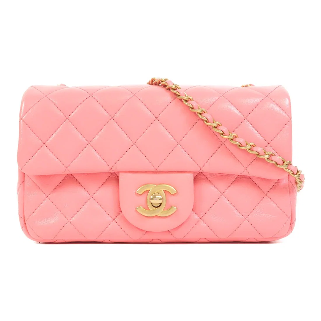 Pink Lambskin Mini Classic Shoulder Bag by CHANEL with Gold Hardware