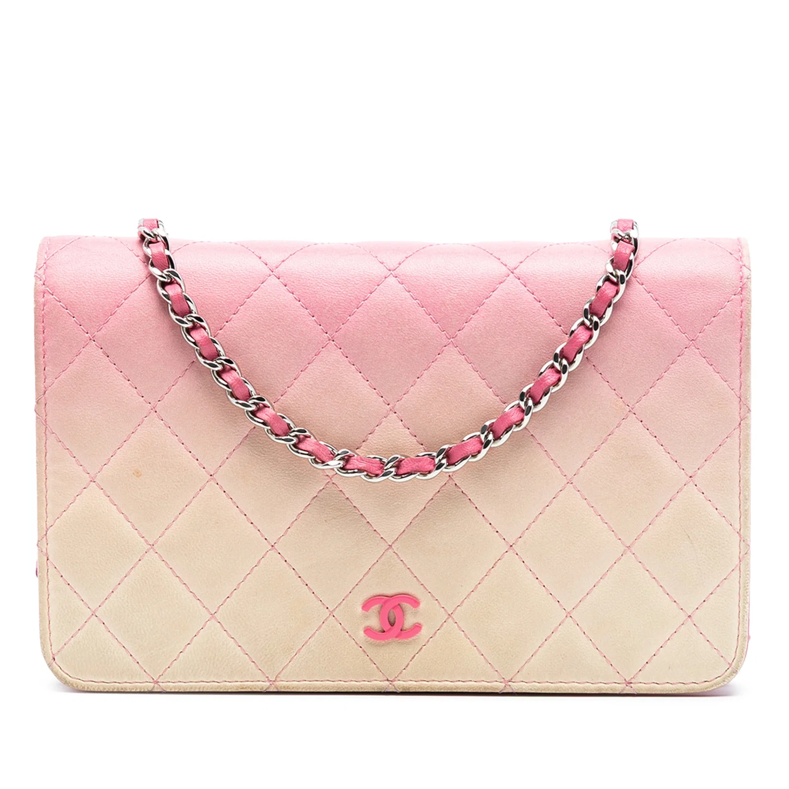 Pink Ombre Degrade Lambskin Chanel Wallet on Chain with Quilted Design