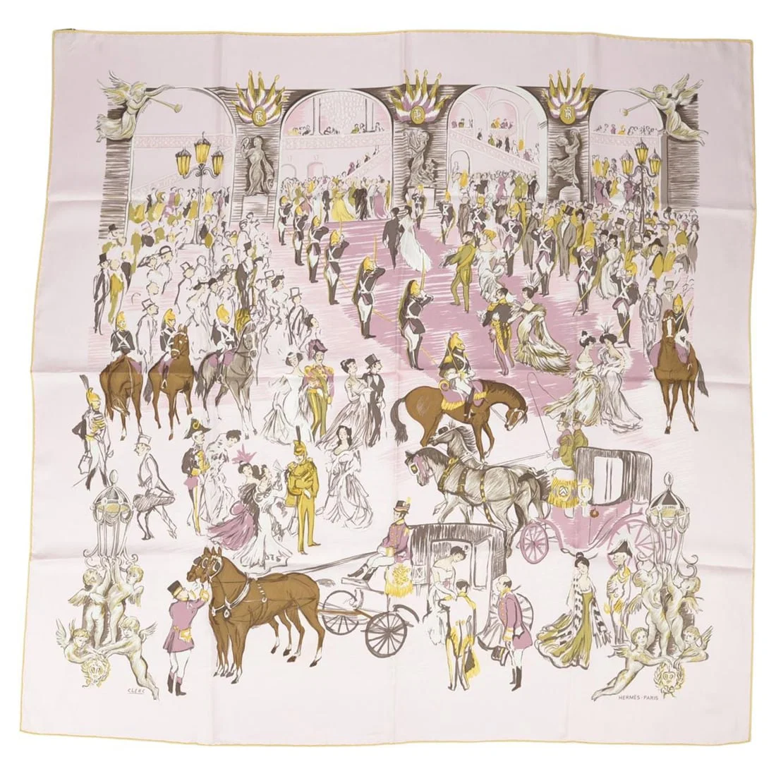 Pink Soiree de Gala Silk Square Scarf by Hermes France 35 Inch