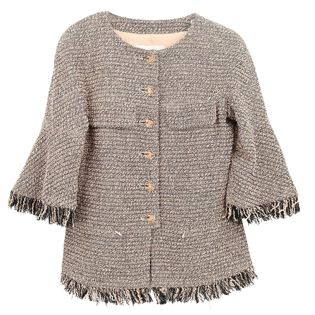 Pink Tweed Collarless Mid-Length Jacket by Chanel Size 38