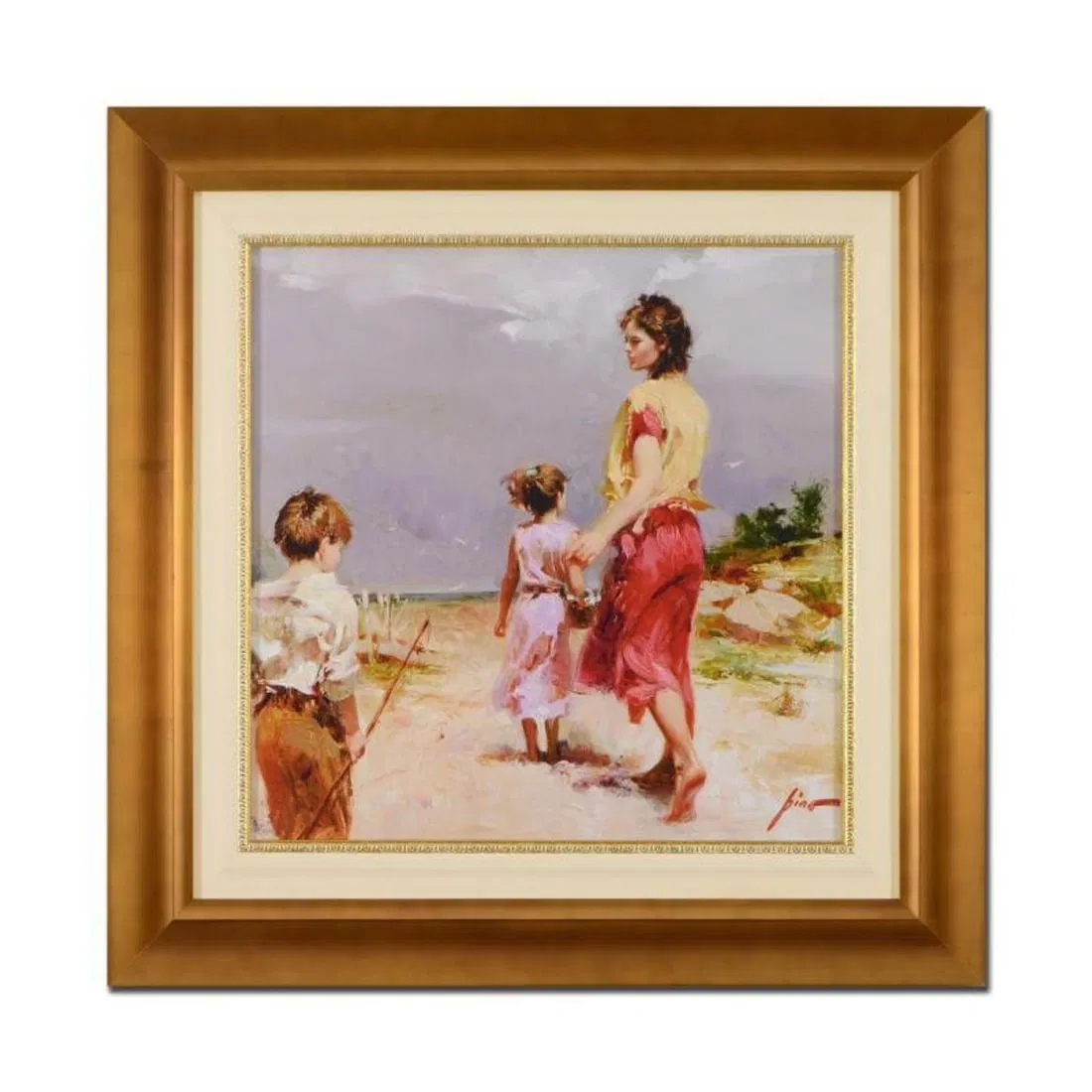 Pino (1939-2010), "Going Fishing" Framed Limited Edition Hand Embellished Giclee on Canvas. Numbered
