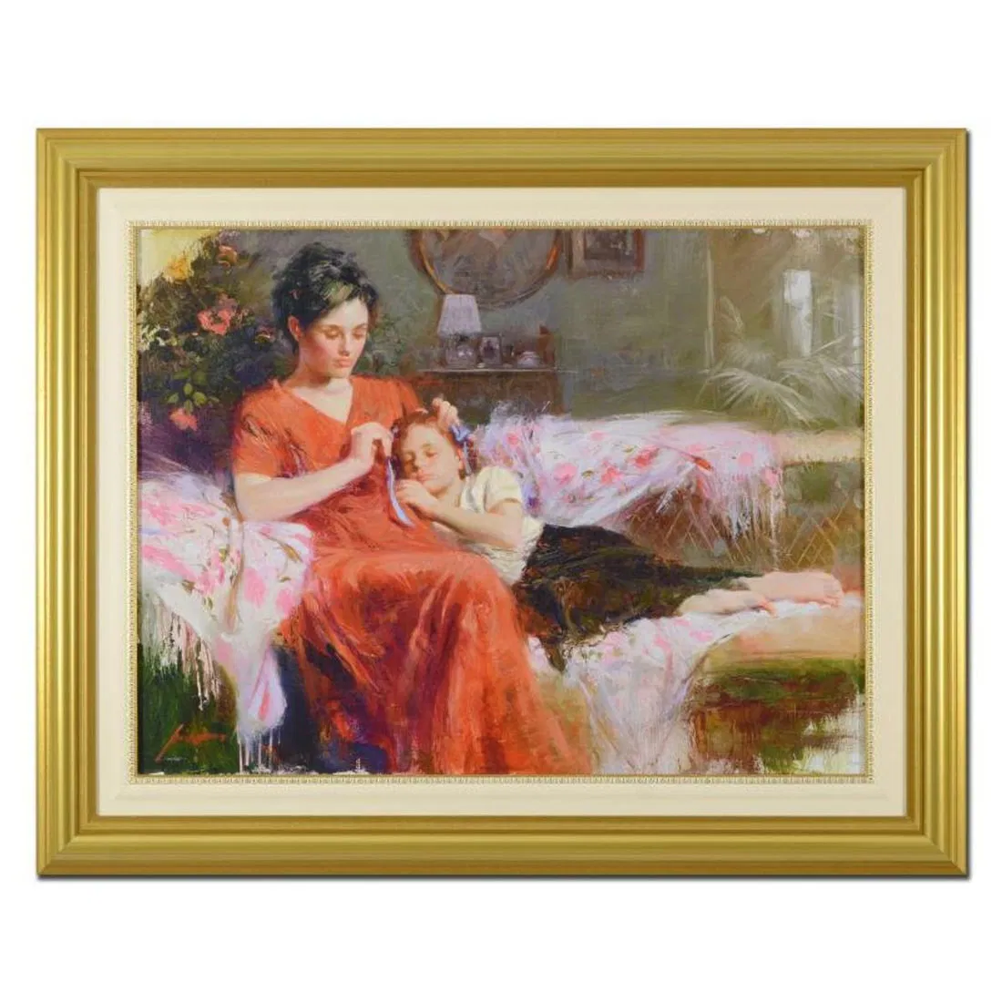 Pino (1939-2010), "Sweet Love" Framed Limited Edition Hand Embellished Giclee on Canvas. Numbered