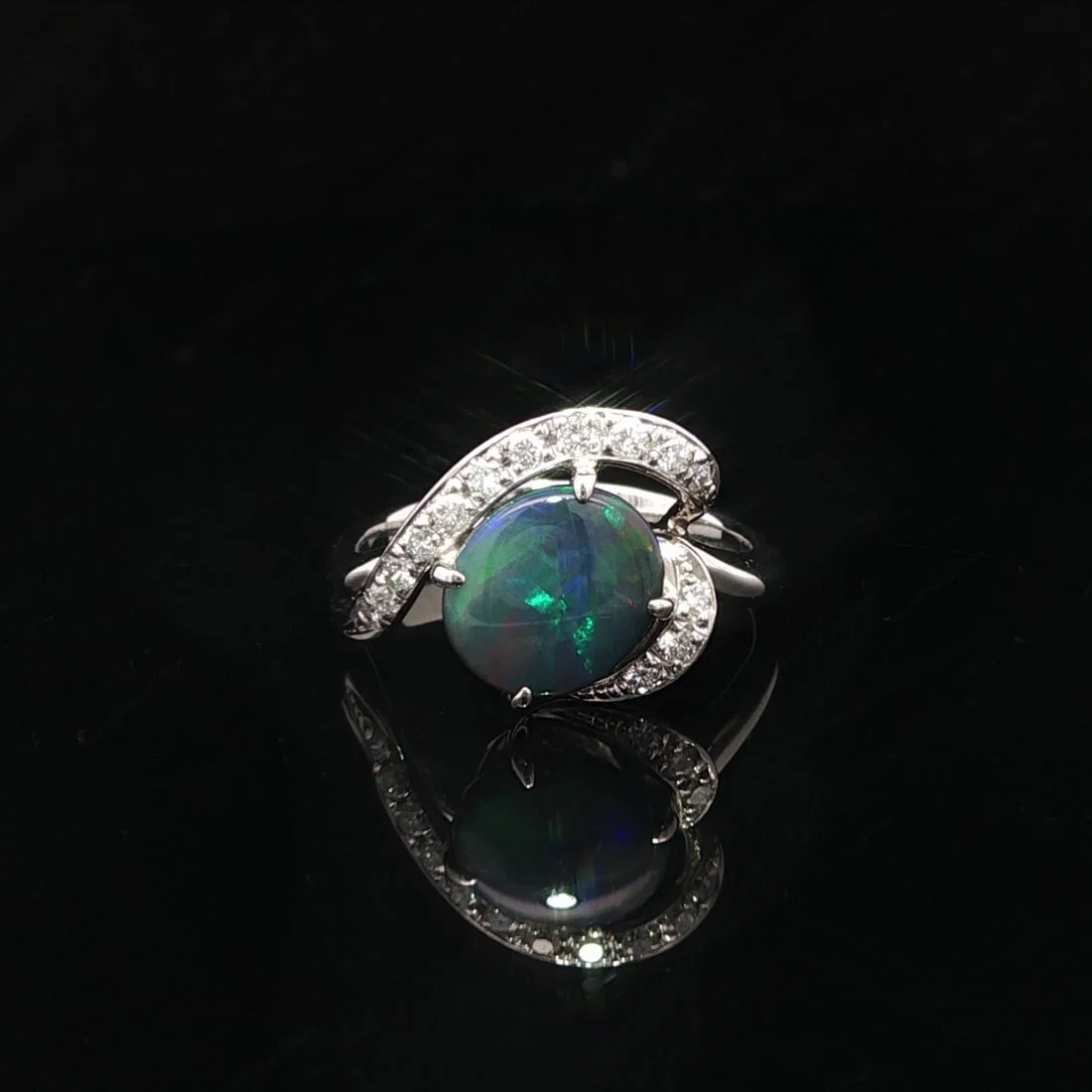 Platinum 1.67ct Black Opal Diamond Cocktail Ring
