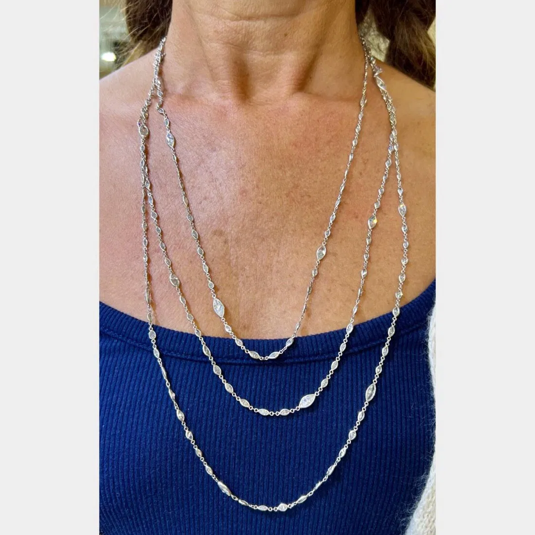 Platinum 36 Ct Marquise Diamond Necklace 80 Inches Pre-Owned