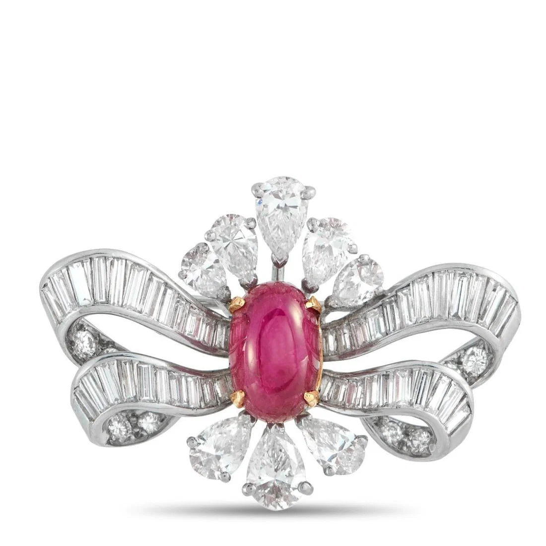 PLATINUM 4.14CT DIAMOND AND RUBY BROOCH
