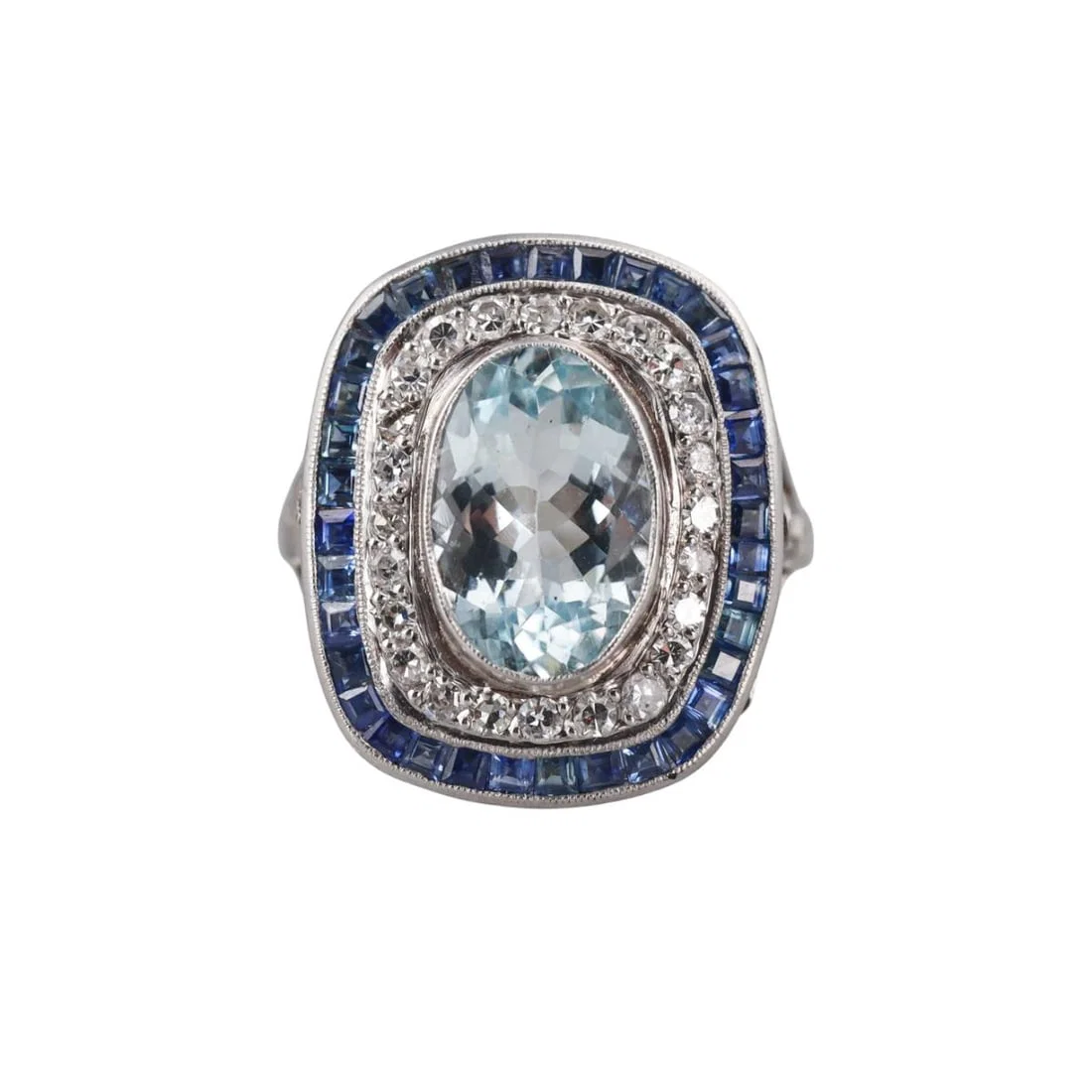 Platinum 5ct Aquamarine Diamond Sapphire Ring