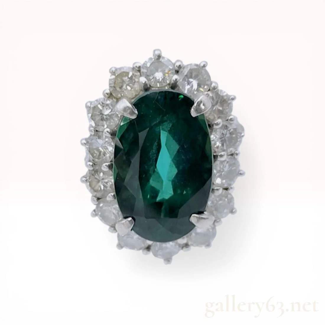 Platinum Chrome Tourmaline and Diamond Halo Cocktail Ring