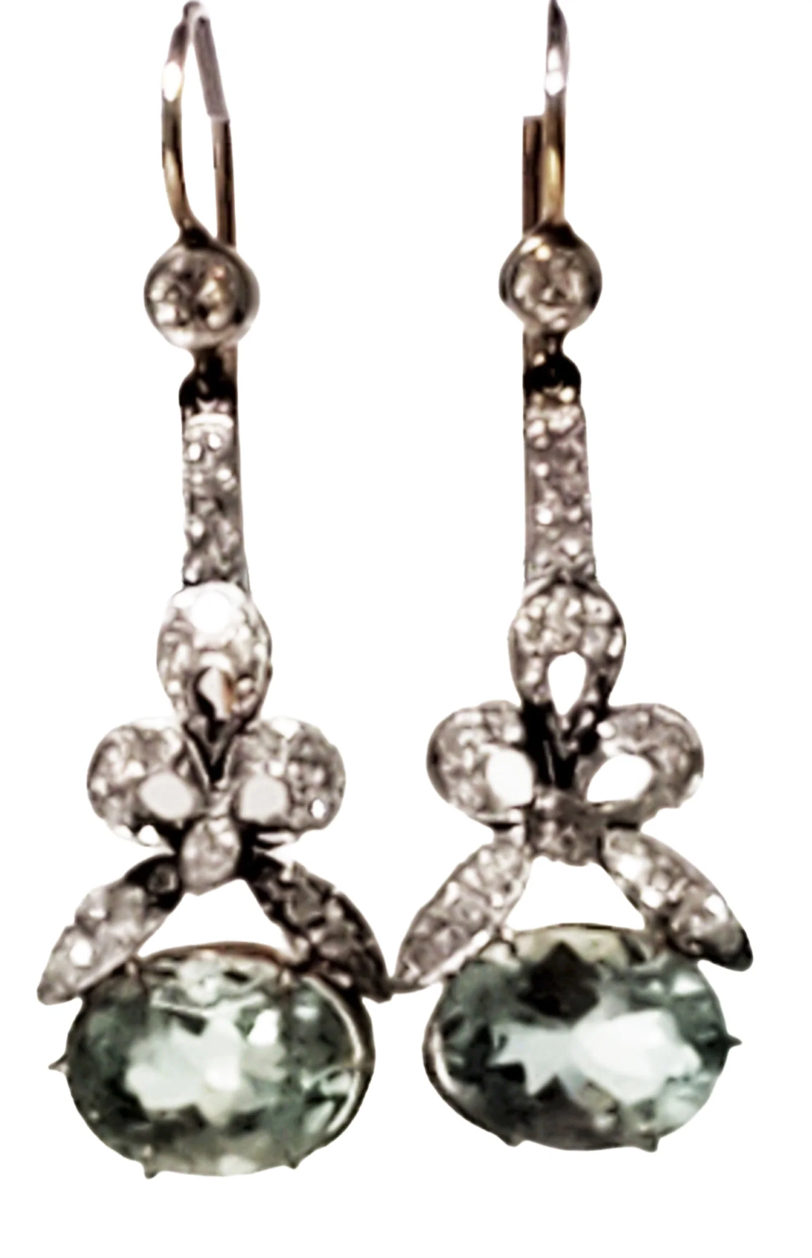 PLATINUM, DIAMOND & AQUAMARINE GOLD EARRINGS