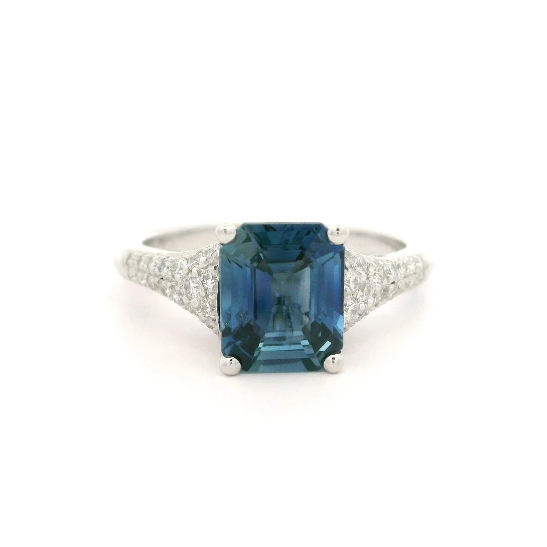 Platinum GIA 2.56ct No Heat Emerald Cut Blue Sapphire Diamond Ring
