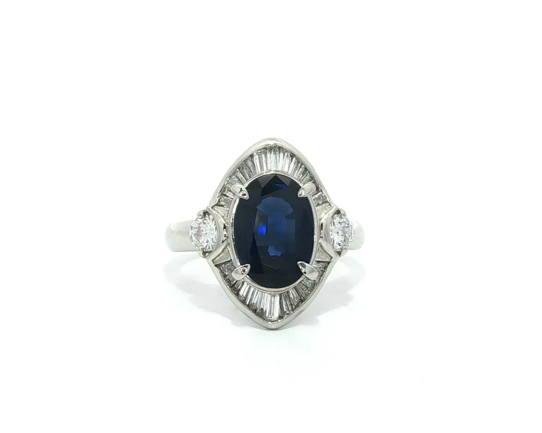 Platinum GIA Certified 4.05ct Royal Blue Sapphire Diamond Accent Ring