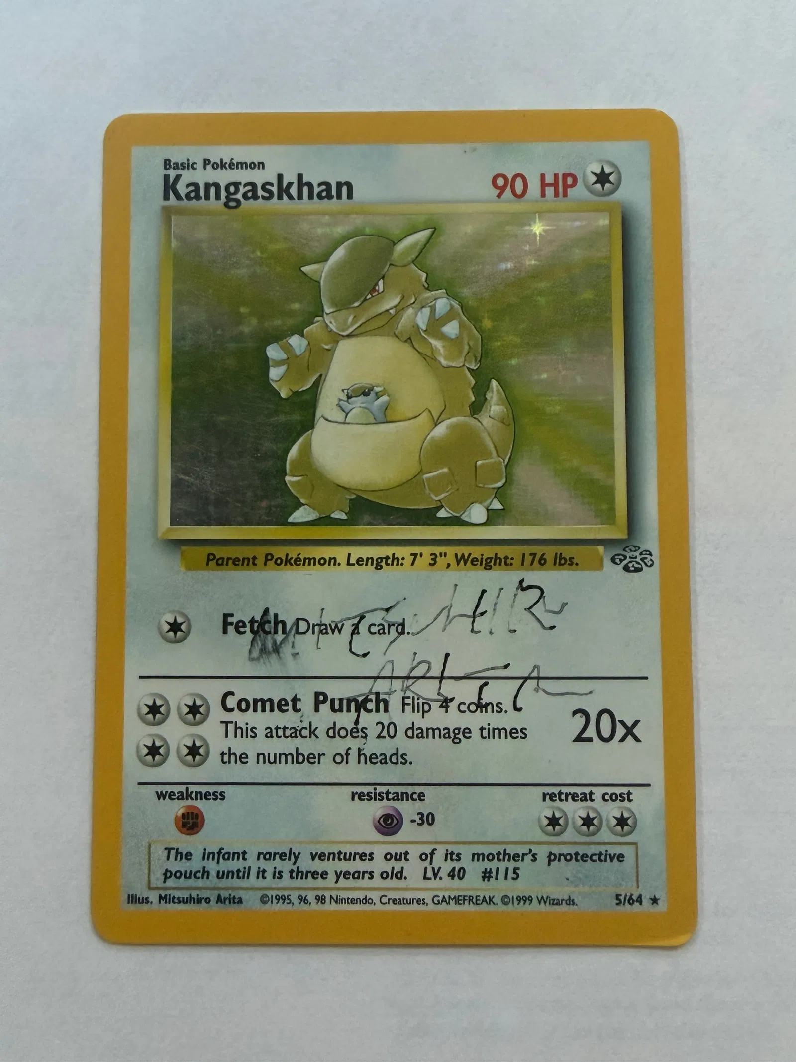 Pokemon Kangaskhan 5/64 base holo Signed Mitshiro Arita